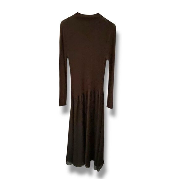 MASSIMO DUTTI Contrast Knit Dress Olive Green Size Large Mock Neck Flowy Bottom - Picture 8 of 16